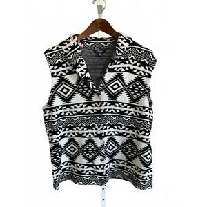 Chaps Women's Black and White Patterned Button-Up Vest Knit Fabric XL